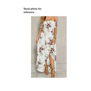 Women's Shein Curve Off the Shoulder High/Low Slit White Floral Maxi Dress - 5X